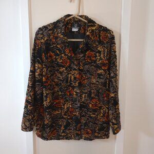 Lori Zoni Womens Blazer, 100% Silk, Black & Gold Floral, Size M